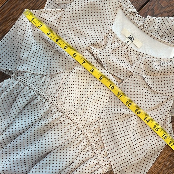 Ya Polkadot Mini dress Ivory Red Black Ruffle Short sleeve Ruffles Small - Picture 6 of 9
